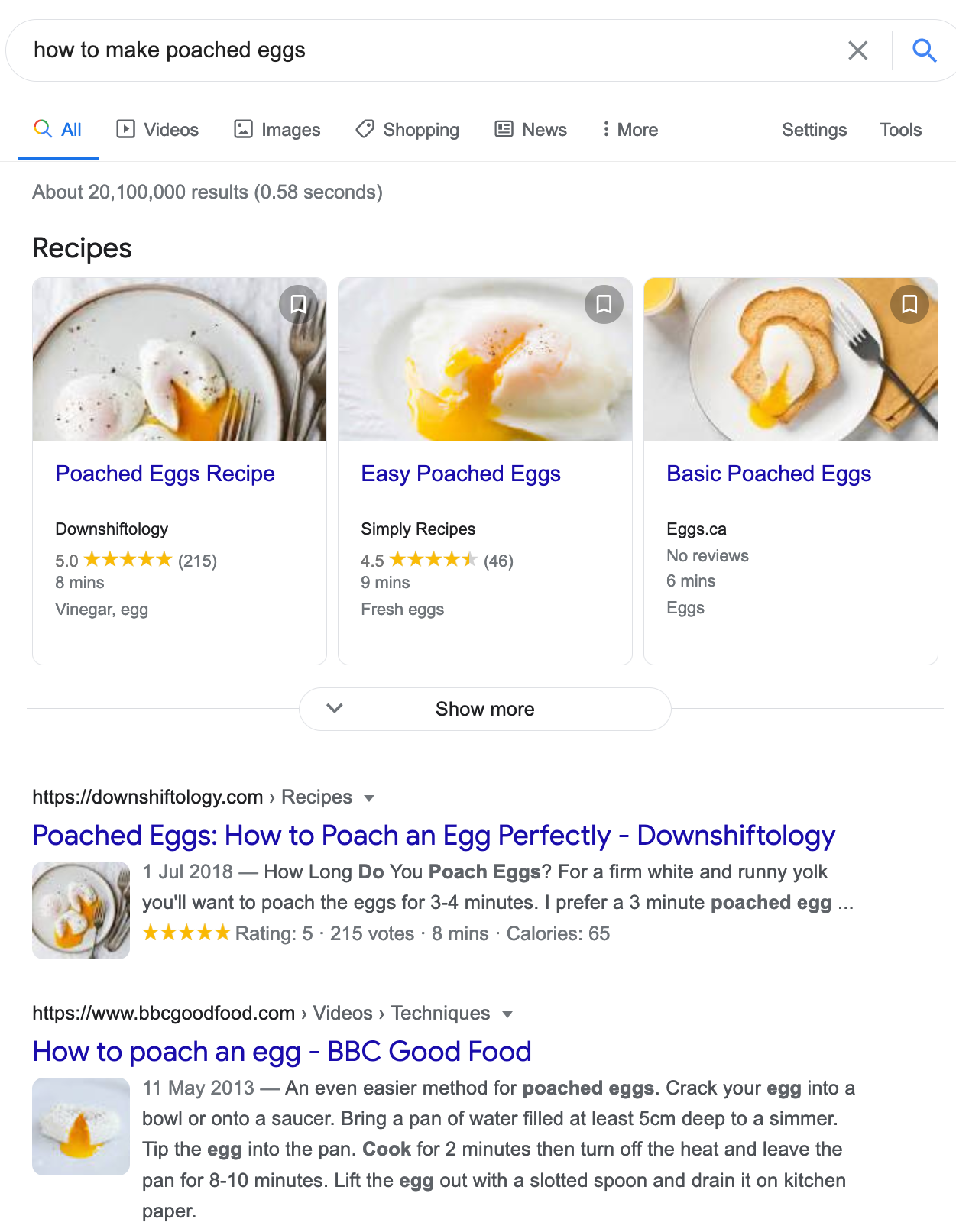 Google Search Results for How to make poached eggs